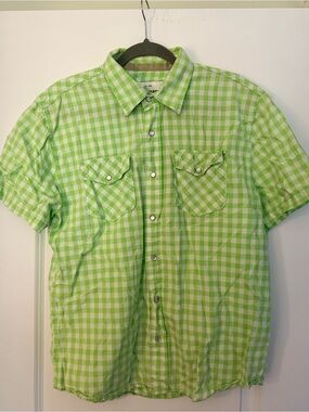 Men's Light Green Gingham Short-Sleeve Button-Down Shirt
